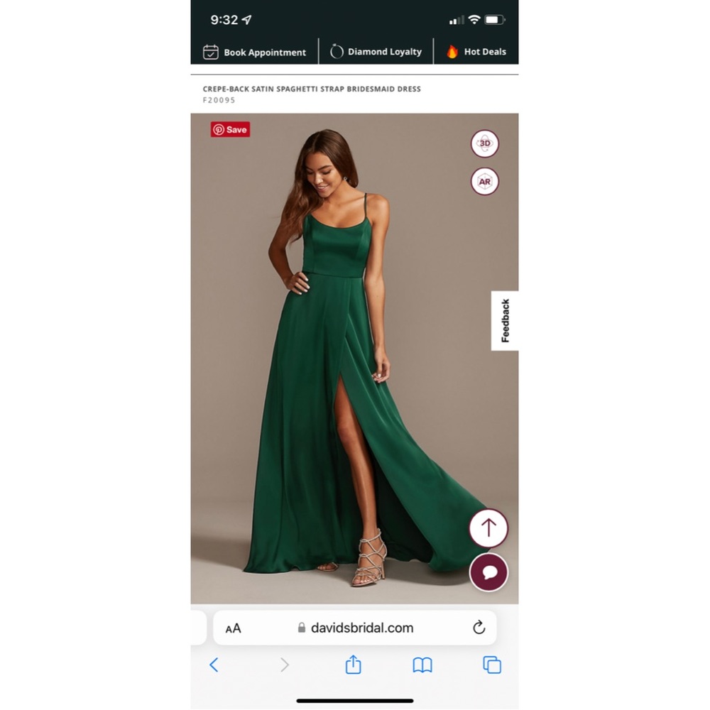 David’s Bridal Crepe Back Satin Spaghetti Strap Bridesmaid Dress - F20095